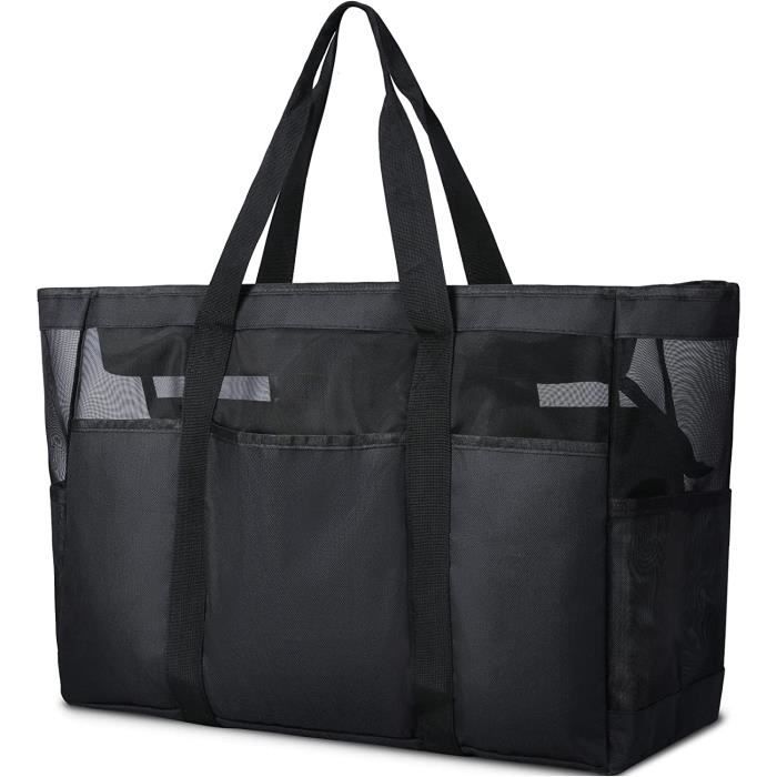 Sac De Plage Femme XXL Grande Capacité 30L 40L - Multi-Poches, Pliables, Beige - Idéal Famille, Voyages, Piscine Et Gym