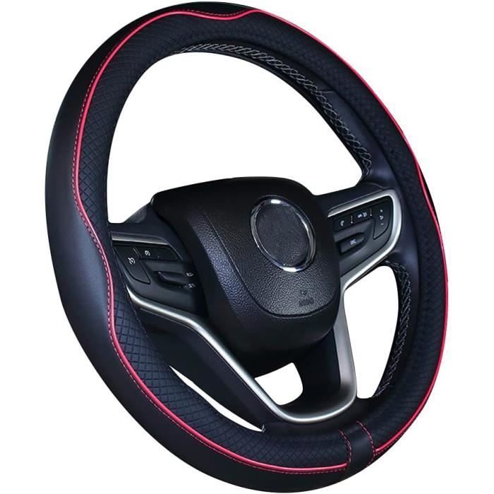 2019 Nouveau Couvre-Volant en Cuir Microfibre Noir-Rouge pour Prius Civic 35-36.25[S78]