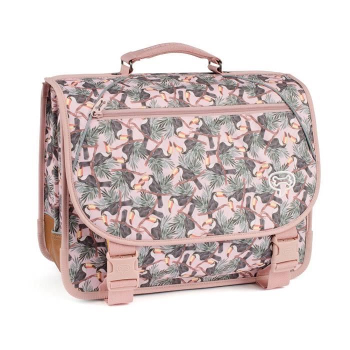Cartable 41 cm Stones and Bones rigide motif Tucans Rose Rose