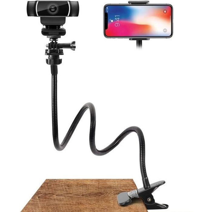 Support de Webcam – Minifinker – Col de cygne flexible – Noir – Ajustable – Portable