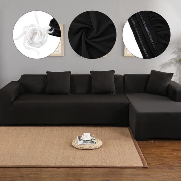 Dan&Dre Housse de canapé de protection 3 +2 places en L d'angle en polyester pour meubles de maison douce luxueuse - noir