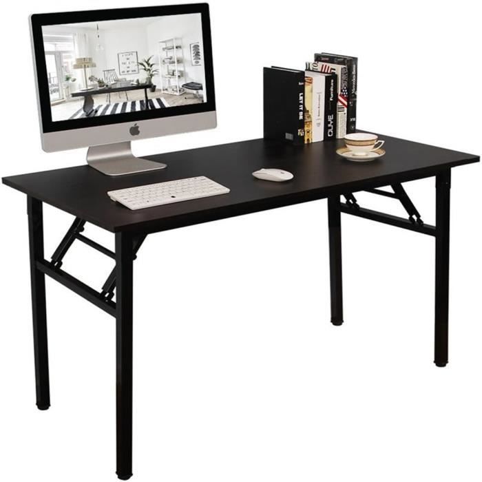 Bureau Pliant HOMCOM 170x58 Cm - Bois Effet Noyer, 2 Rabats, Ajustable 100/135/170 Cm - Pour 2 écrans