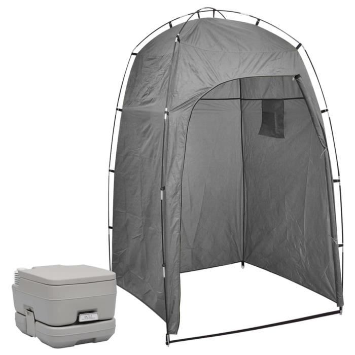 Toilette Portable De Camping VidaXL – Gris, Cuves 10+10 L, Neuve