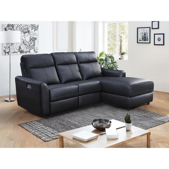 Canapé d'angle 4 places Noir Cuir Design Confort
