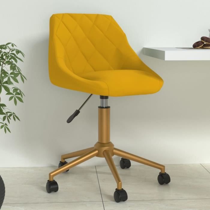 Chaise de bureau velours jaune or pivotante avec accoudoirs - Cbc-Meubles