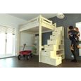 Lit Mezzanine Alpage bois + escalier cube hauteur réglable - Couleur - Brut, Dimensions - 120x200-1
