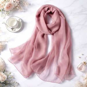 Écharpe Foulard En Soie Vintage – Marron, 150x43 Cm – Mousseline TBEG