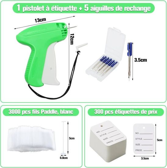 Étiqueteuse Vêtement VEGCOO - Pistolet Avec 3000 Barbes + 300 Étiquettes Prix + 5 Aiguilles - Pour Boutique & Commerce