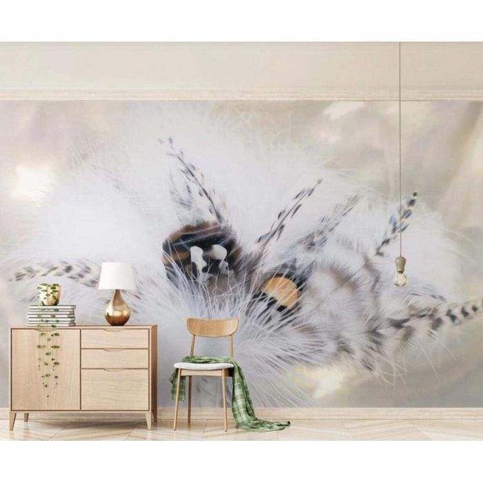 Fresque Murale Papier Peint Panoramique Abstrait Plume Arbre Soie ...