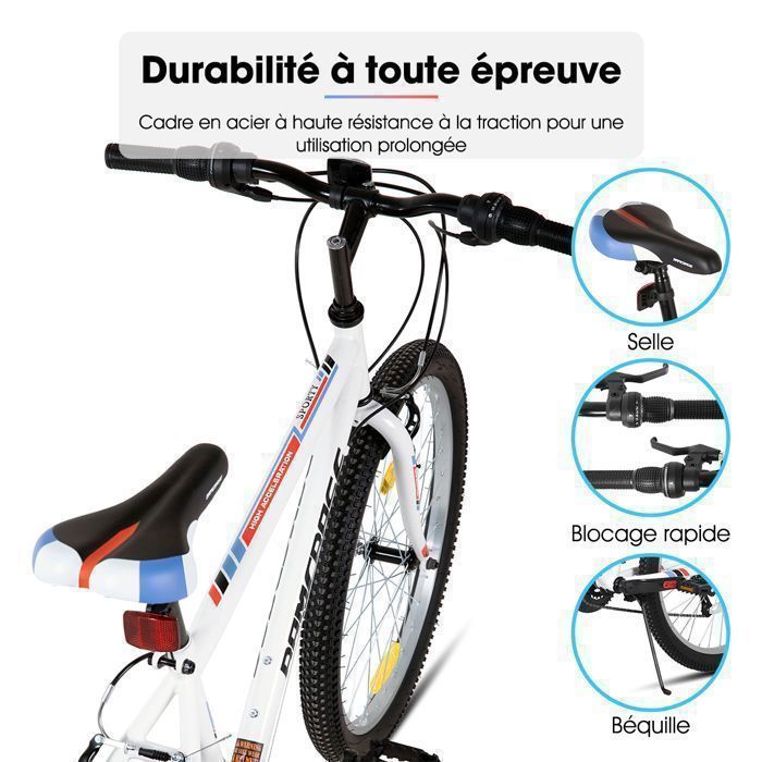 Bikesport Active 26″ VTT 18 Vitesses – Vélo Homme/Garçon – Cadre Acier Rigide – Taille 155-170 Cm – Tout-Terrain