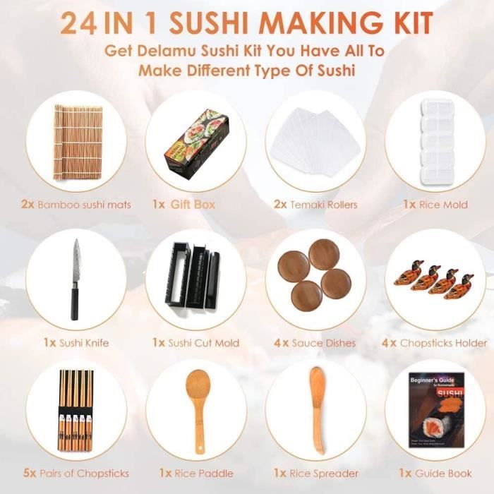 Kit Sushi Maki Complet en Bambou – Sushi Maker Kit – 2 Nattes à