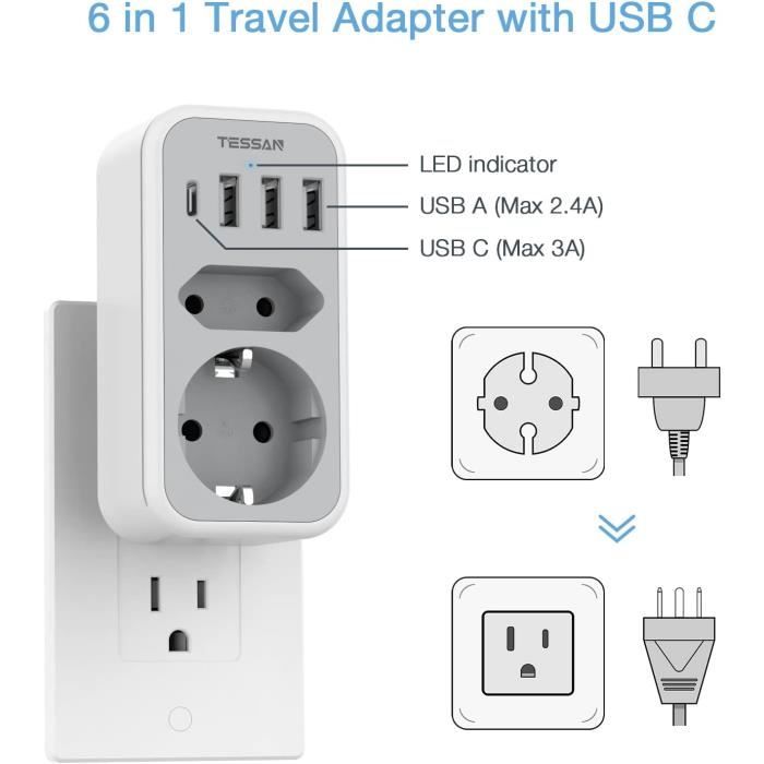 Adaptateur De Voyage Europe Brésil Corée USB Et USB C 15W Akashi Blanc - Équipements électriques - Achat & Prix