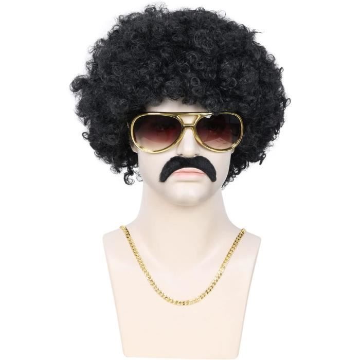 Lot De 4 Perruques + Moustache + Collier Perruque Afro Pour Homme Des  Années 70-80 - Perruque Disco Pour Halloween, Fête De G[H2156] - Cdiscount  Au quotidien