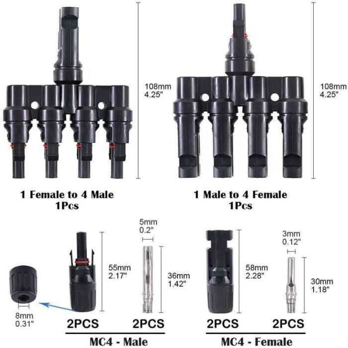 Connecteurs Solaires Y 1 To 2 RUNCCI-YUN - Kit 3 Paires PV Mâle/Femelle Avec Clés