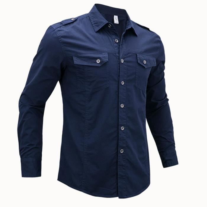 Chemise Homme Aviateur En Revers Mode Manche Longue Couleur Unie Avec Poche Kaki Vert militaire Cdiscount Pret a Porter