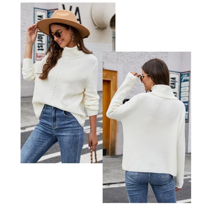 Pull Femme Linda Matthews Blanc Côtelé - Taille S - Coton 100% - Très Bon état
