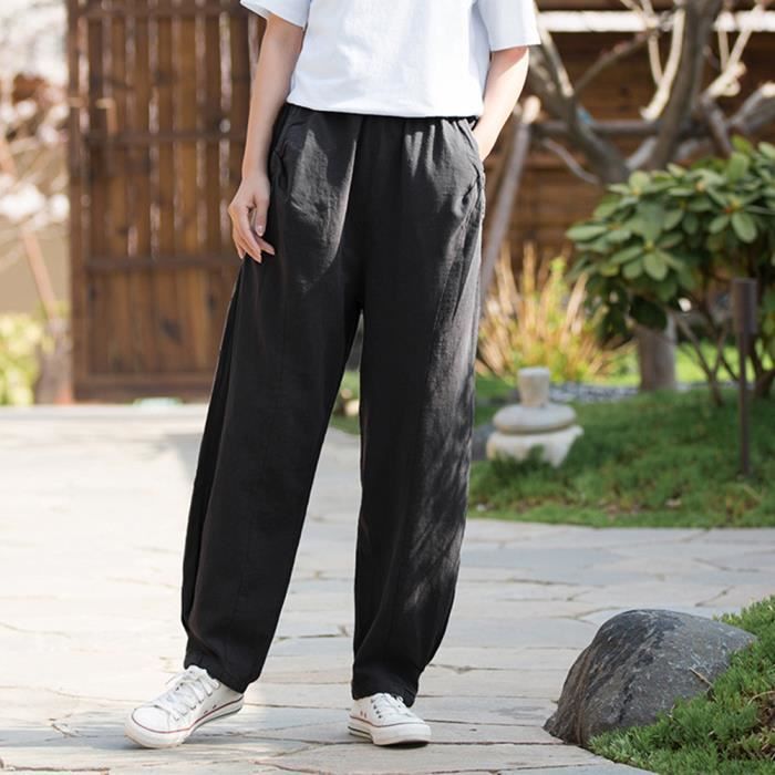 Pantalon coton deals lin femme