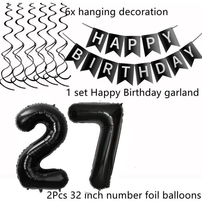 Ouceanwin Ballons décoratifs pour 27e anniversaire homme, décoration de gâteau d'anniversaire 27 ans, décoration de gâteau « Happy 27th Birthday » pour homme, ballons bleus