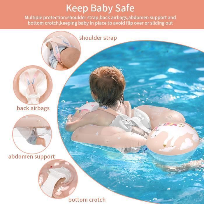 Bouée Bébé Avec Auvent UPF50+ – Design Voiture De Sport, Volant Et Klaxon – Pour 1-4 Ans – Bleu – Piscine, Plage, Bain