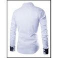 Chemisette Hommes Business Loisirs Respirant Manches Longues Couture Couleur Pure Trace de grille Chemise Blanc-2