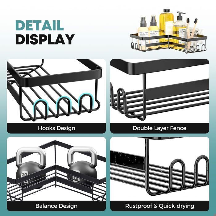 Étagère De Douche Sans Perçage, Étagère Douche Salle De Bain Auto-adhésif Acier Inoxydable Sus304 Noir 96957467