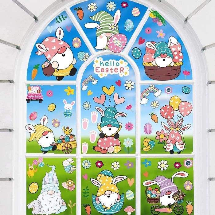 Autocollants Pâques Pattes De Lapin – 4 Feuilles, 78 Stickers, PVC, Amovibles Sans Résidu, Déco Fenêtres Et Murs