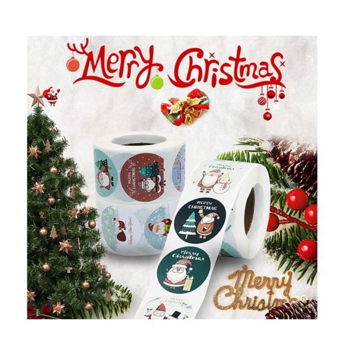 Papier cadeau，500 Pièces Etiquettes Cadeau Noel, Etiquettes Noel  Autocollantes, 1,5 Pouces Etiquette Noel, Arbre