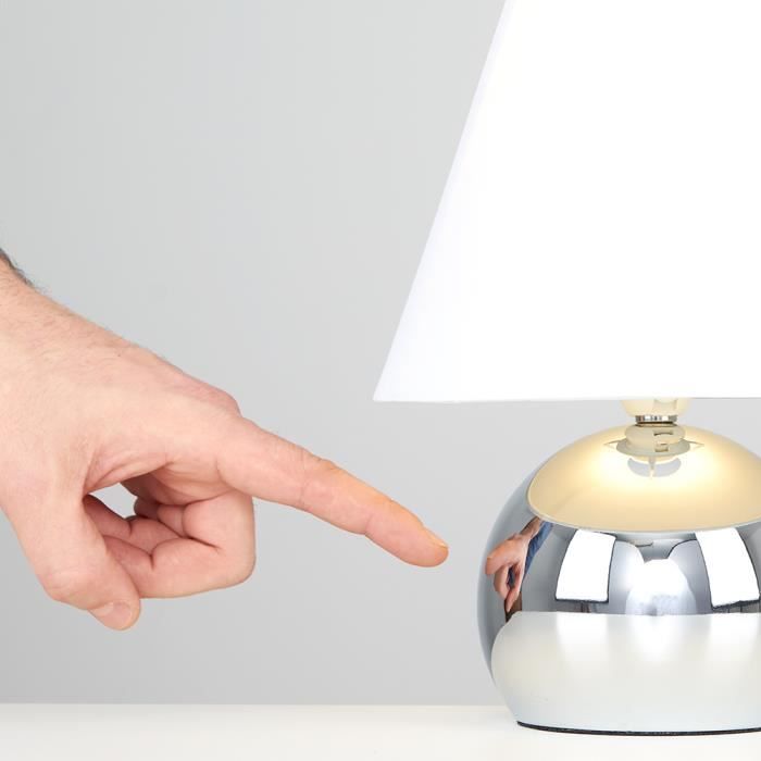 Lampe de Table, Chevet Touch Moderne. Variateur Touch intégré. Pied Boule  Chromé et Abat-Jour Conique en Tissu Blanc - Cdiscount Maison