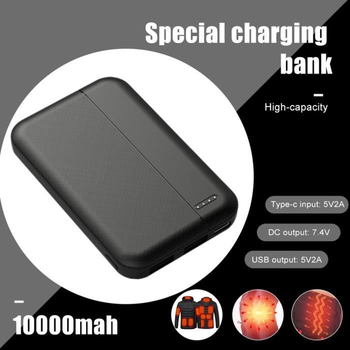 Batterie Externe 10000 mAh - 5V 2A - Batterie Portable Power Bank Pour  Veste Chauffante/chargement du téléphone- Noir - Cdiscount Téléphonie