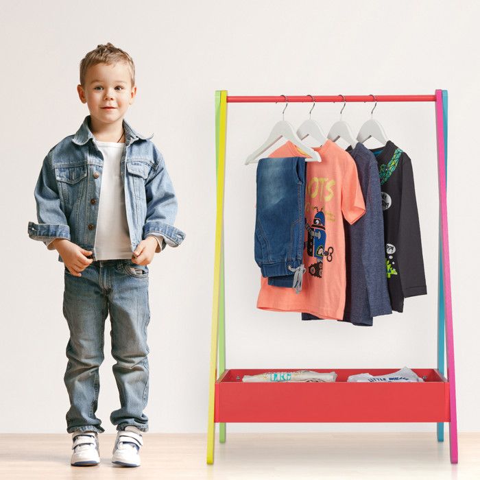 Relaxdays Penderie Enfant Multicolore – Portant Vêtements Avec 4 Crochets, 2 Étagères, 100,5 X 71 X 30 Cm, Idéal Chambre Bébé