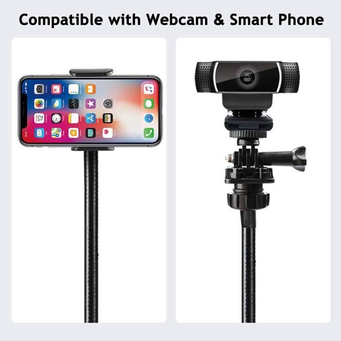 Support de Webcam, Support de caméra universel de Moniteur Bébé Filetage  1/4 avec 2 adaptateurs 3/8 bras flexible en col de cygne compatible avec  moniteur appareil photo téléphone (40cm Blanc) : 