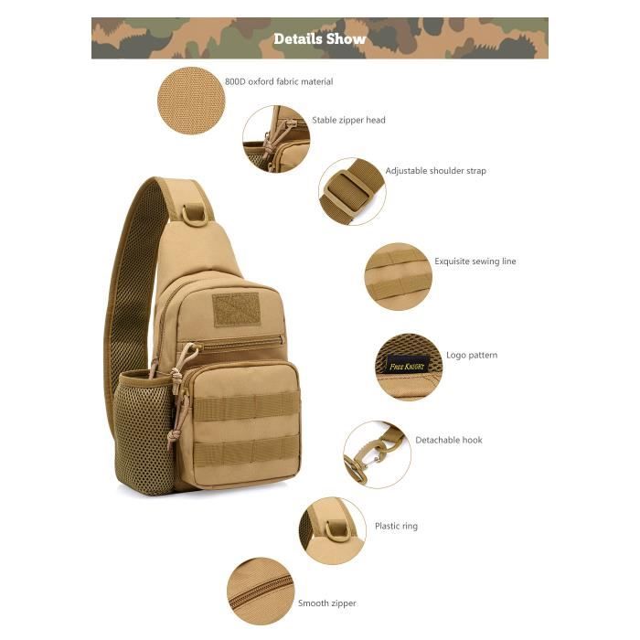 Sac à Bandoulière Tactique Militaire - Imperméable, Réglable, 24x14x9 Cm - Pour Sport Et Extérieur