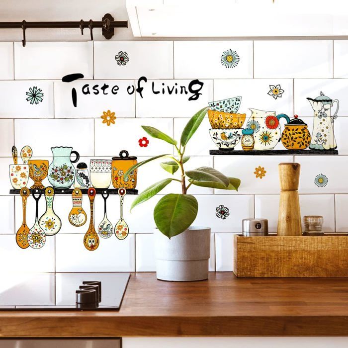 Stickers Muraux Cuisine Proverbes Et Ustensiles - Décoration Murale Papillons Et Frigo