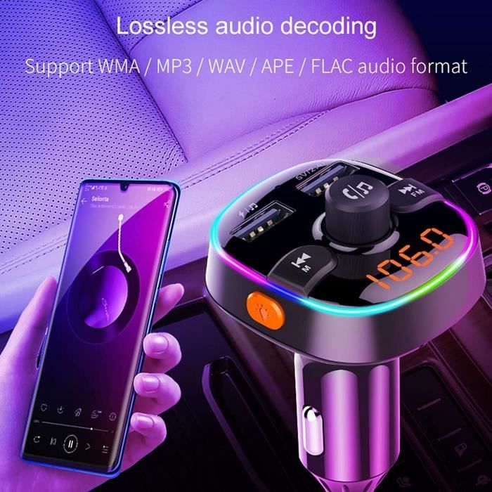 Transmetteur FM Bluetooth pour Voiture,QC3.0 Chargeur Rapid Voiture,2 USB  Port, 7 Couleurs Rétro-Éclairage LED - Cdiscount Auto