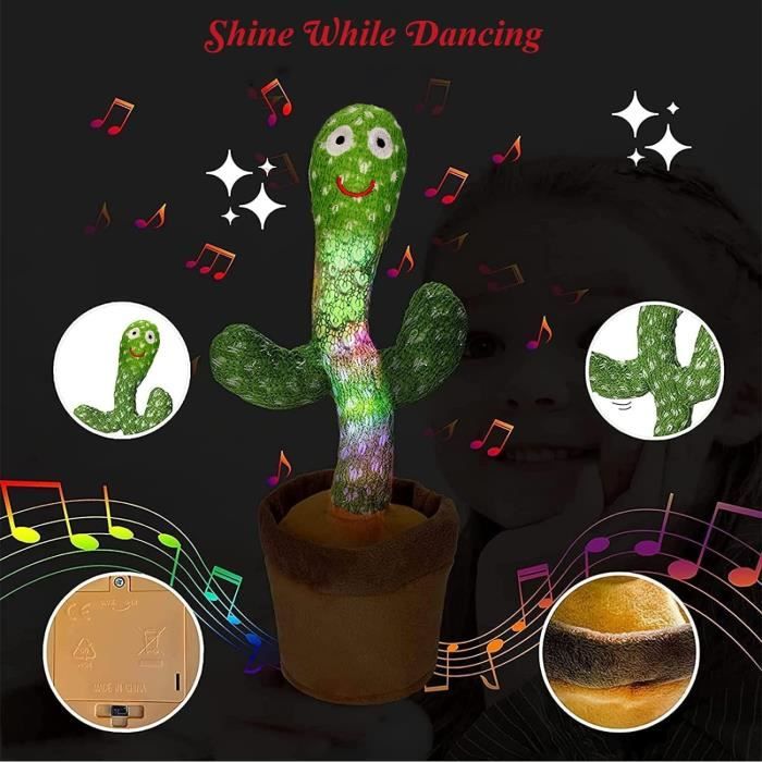 Cactus dansant LED cactus jouet répétitif cactus chantant jouet lumineux  tortillant enchanteresse jouet éducatif enfant anniversaire (120 chansons +  chant + danse) 120 chansons hawaïennes anglaises + enregistrement +  éclairage + version batterie