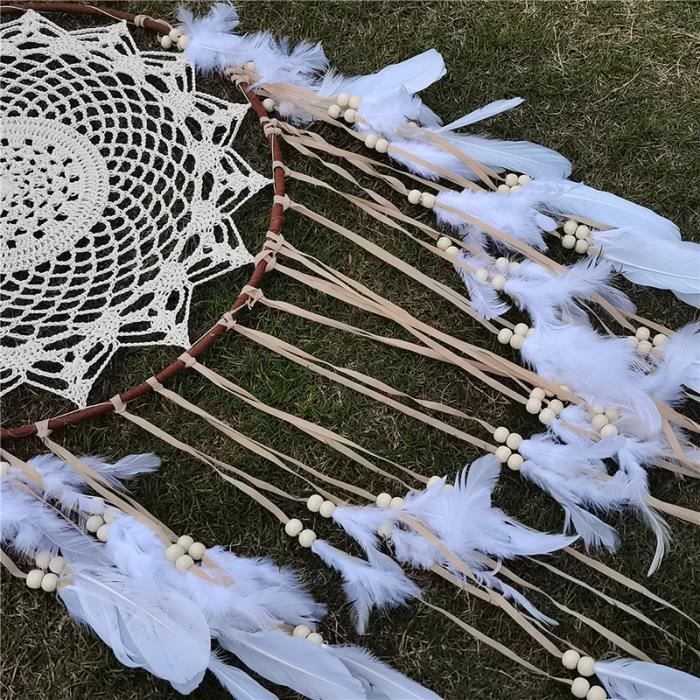 Attrape-Rêves Blanc à Plumes Style Indien - 46cm - Décoration Murale Éthnique Pour Chambre