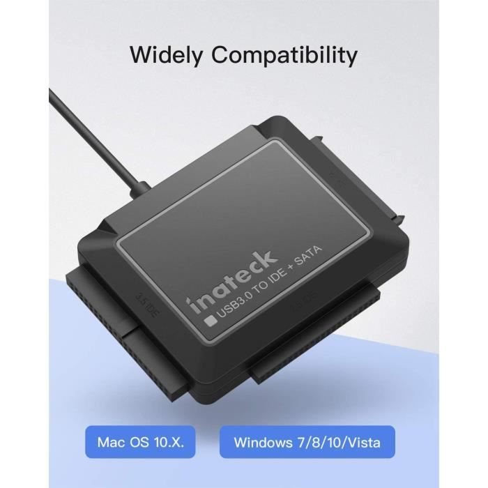 E-Thinker - Adaptateur USB 3.0 vers Disque Dur IDE SATA Convertisseur pour  2.5'' 3.5'' IDE Disque Dur et SATA HDD SSD avec Alimentation Externe DC 12V  2A et 1m Câble USB 3.0