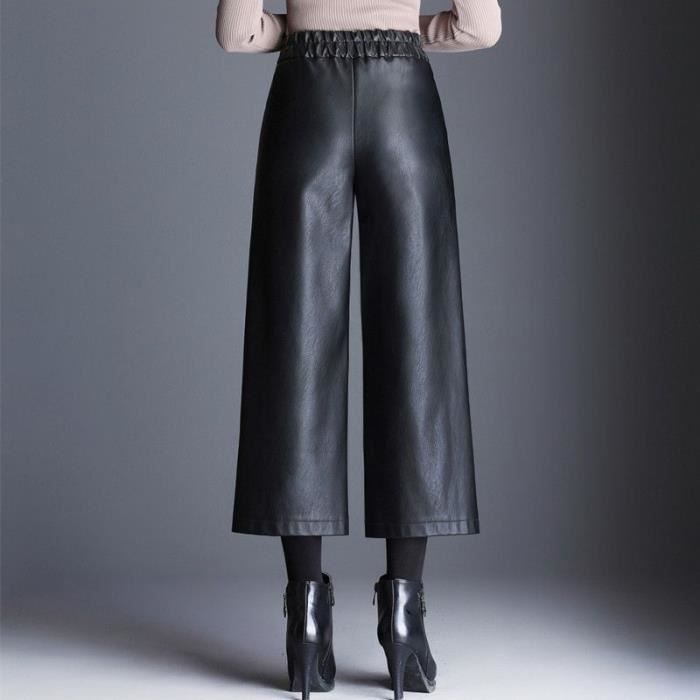 Pantalon Femme en Simili Cuir Large INSFITY Taille Haute Noir Deux Poches Noir Cdiscount Pret a Porter
