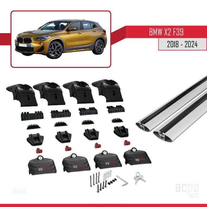Barres De Toit ACE-3 Pour BMW Série 1 (F40) 2020-2024 - 2 Barres Aluminium Gris, Porte-bagages 75 Kg, Sans Barres D'origine