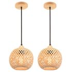 WOTTES Lampe en bambou tressé Lampe en rotin tressé Luminaire 2PCS, lustre suspension bambou Sphérique, naturel, Ø20 x H 15 CM