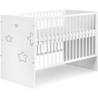 KLUPS TINO Lit bébé à barreaux avec motifs étoiles - 120 x 60 cm - Pin Massif Blanc - 20 Kg