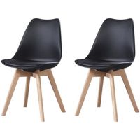 Clara - Lot de 2 chaises scandinave - Noir - pieds en bois massif design salle à manger salon chambre - 49 x 58 x 82 cm