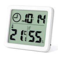 Mini Thermometre Interieur Numérique, Hygrometre Portable Professionnel à Grand Écran avec Horloge, Thermomètre Blanc Précis