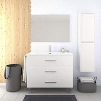 Meuble de salle de bain - VÁLI - 70CM Blanc - 3 tiroirs - Plan vasque et miroir inclus