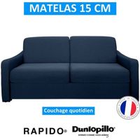 NAOS Canapé Rapido convertible 3 places bleu nuit matelas Dunlopillo 140cm