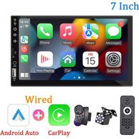 Autoradio Bluetooth 7 ", 1 Din Carplay Android Lecteur multimedia automatique ecran tactile HD FM AUX MirrorLink universel+Camera