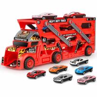 Camion Transporteur De Voitures Donaky – 3 Couches Pliables, 12 Voitures Incluses, Double Bouton D'éjection – Sans Pile – Rouge – Dès 3 Ans