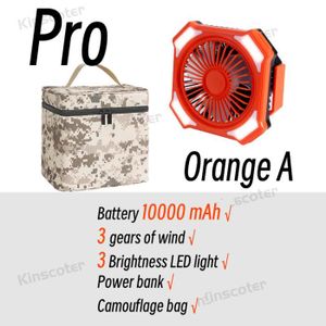VENTILATEUR Orange Pro 10000mA - KINSCOTER Ventilateur de Tente de Camping, Rechargeable, Portable, Sans Fil, de Plafond,