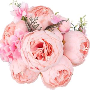 FLEUR ARTIFICIELLE Bouquet de pivoines artificielles vintage en soie pour décoration de mariage, maison, table,, jardin (poudre de rose)