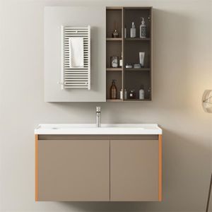 SALLE DE BAIN COMPLETE Ensemble meubles de salle de bain - DREAMMESPACE - Vasque suspendue 90 cm - Marron clair - MDF